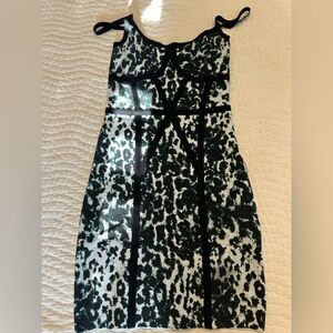 90’s Vintage Y2K Bebe Black and White leopard Bandage Dress
